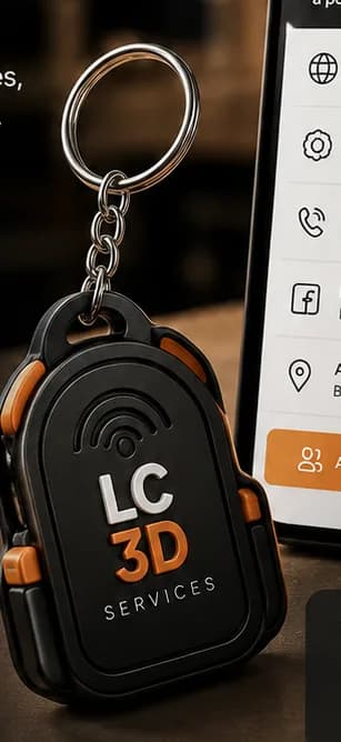 Porte-clés NFC noir et cuivre imprimé en 3D avec logo gravé